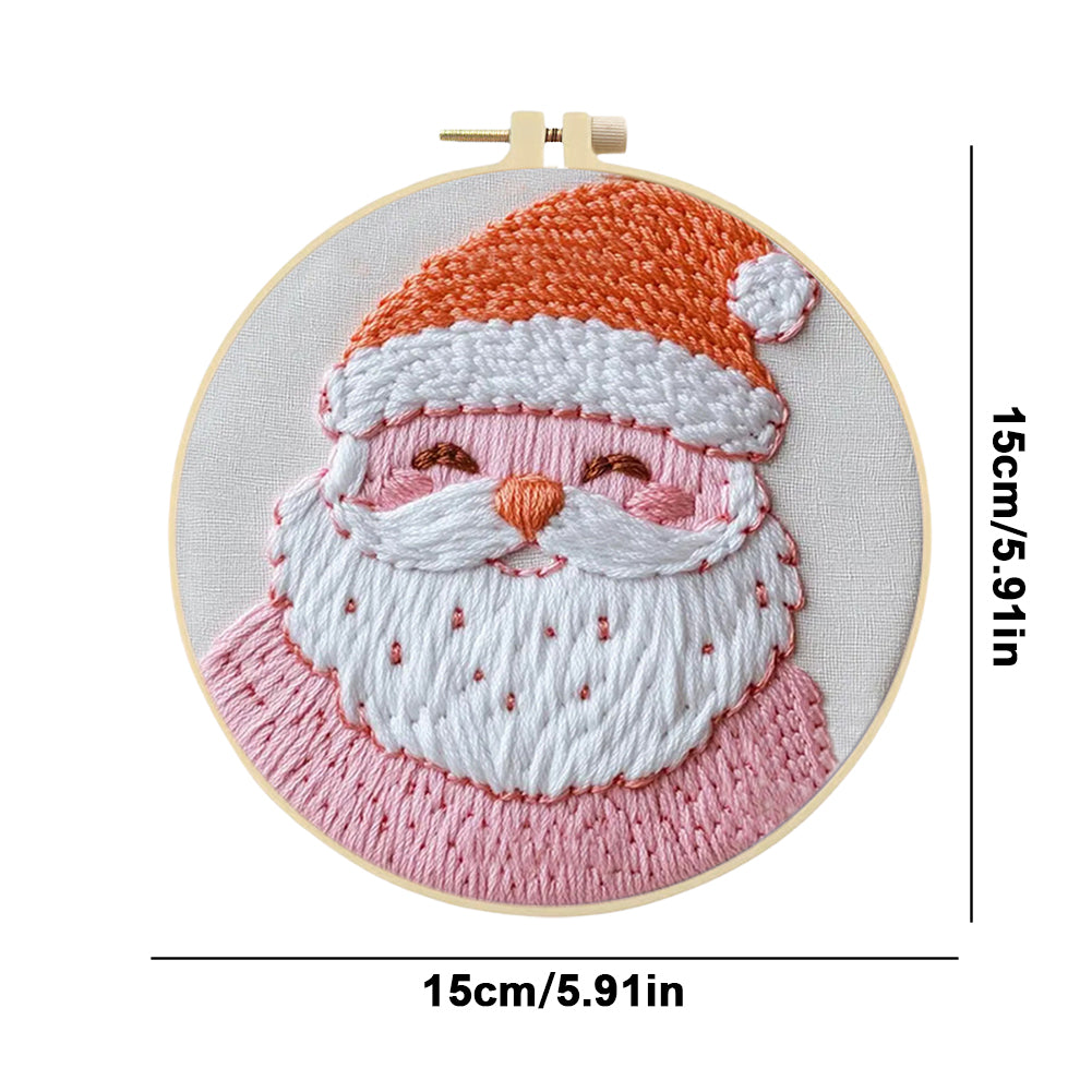 Pink Santa Claus - DIY Embroidery Cross Stitch Kit with Pattern Cotton Threads Needles Hoop 25x25CM/9.84x9.84in