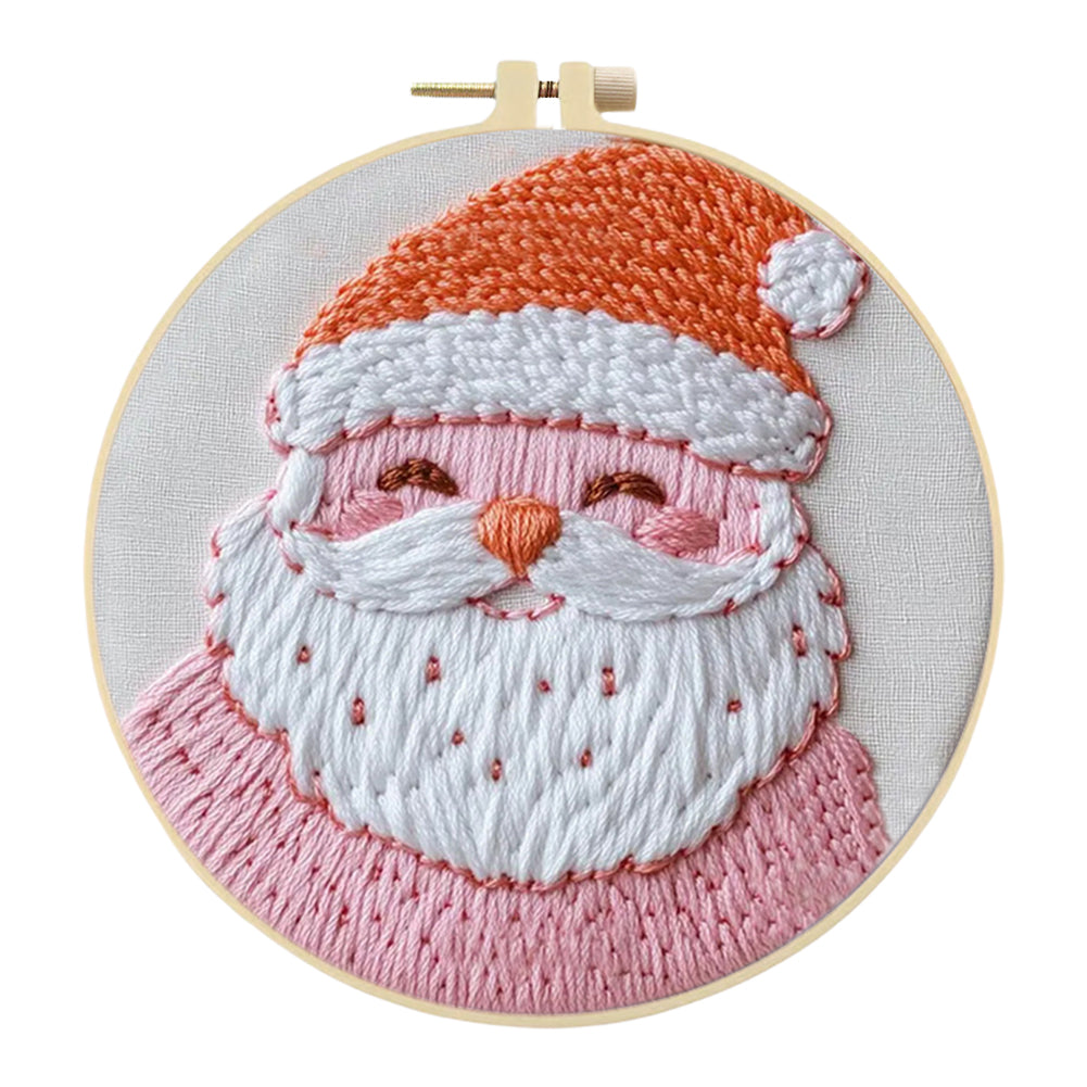 Pink Santa Claus - DIY Embroidery Cross Stitch Kit with Pattern Cotton Threads Needles Hoop 25x25CM/9.84x9.84in