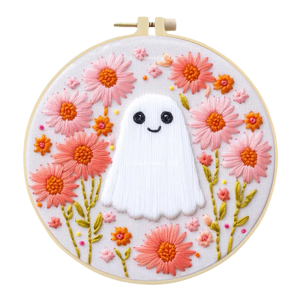 Vintage Flower Ghost No.2 - DIY Embroidery Cross Stitch Kit with Pattern Cotton Threads Needles Hoop 25x25CM/9.84x9.84in