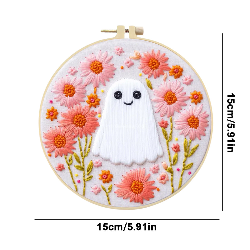 Vintage Flower Ghost No.2 - DIY Embroidery Cross Stitch Kit with Pattern Cotton Threads Needles Hoop 25x25CM/9.84x9.84in