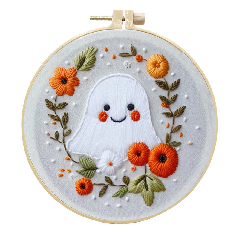 Flower Ghost - DIY Embroidery Cross Stitch Kit with Pattern Cotton Threads Needles Hoop 25x25CM/9.84x9.84in