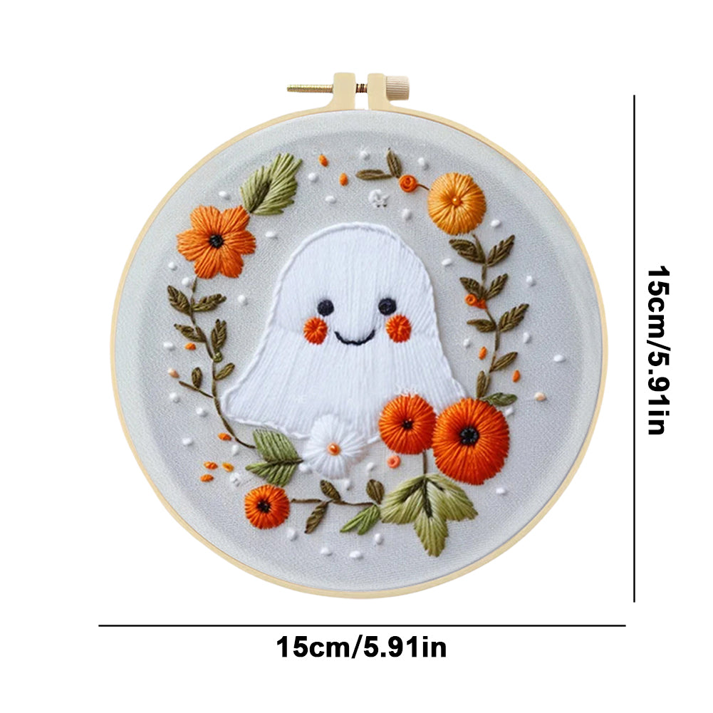 Flower Ghost - DIY Embroidery Cross Stitch Kit with Pattern Cotton Threads Needles Hoop 25x25CM/9.84x9.84in