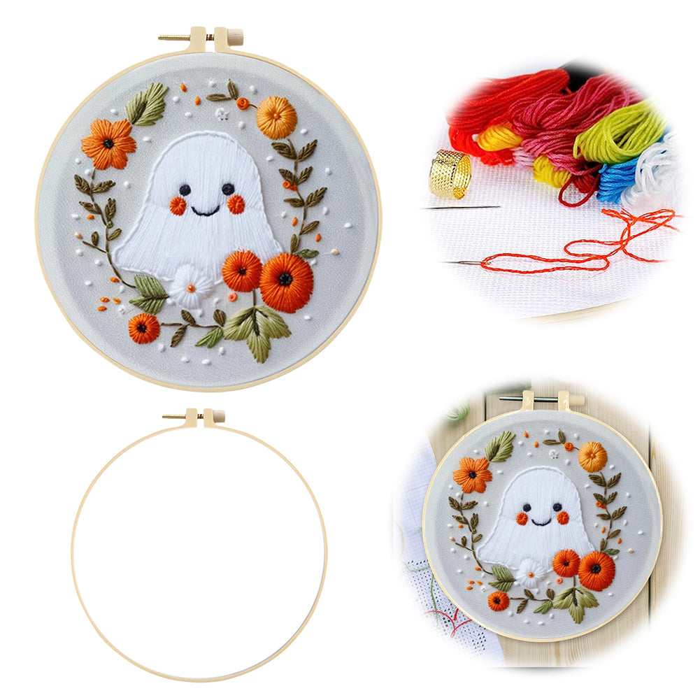 Flower Ghost - DIY Embroidery Cross Stitch Kit with Pattern Cotton Threads Needles Hoop 25x25CM/9.84x9.84in