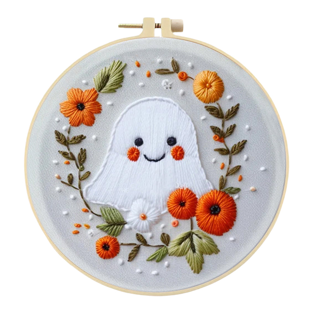 Flower Ghost - DIY Embroidery Cross Stitch Kit with Pattern Cotton Threads Needles Hoop 25x25CM/9.84x9.84in