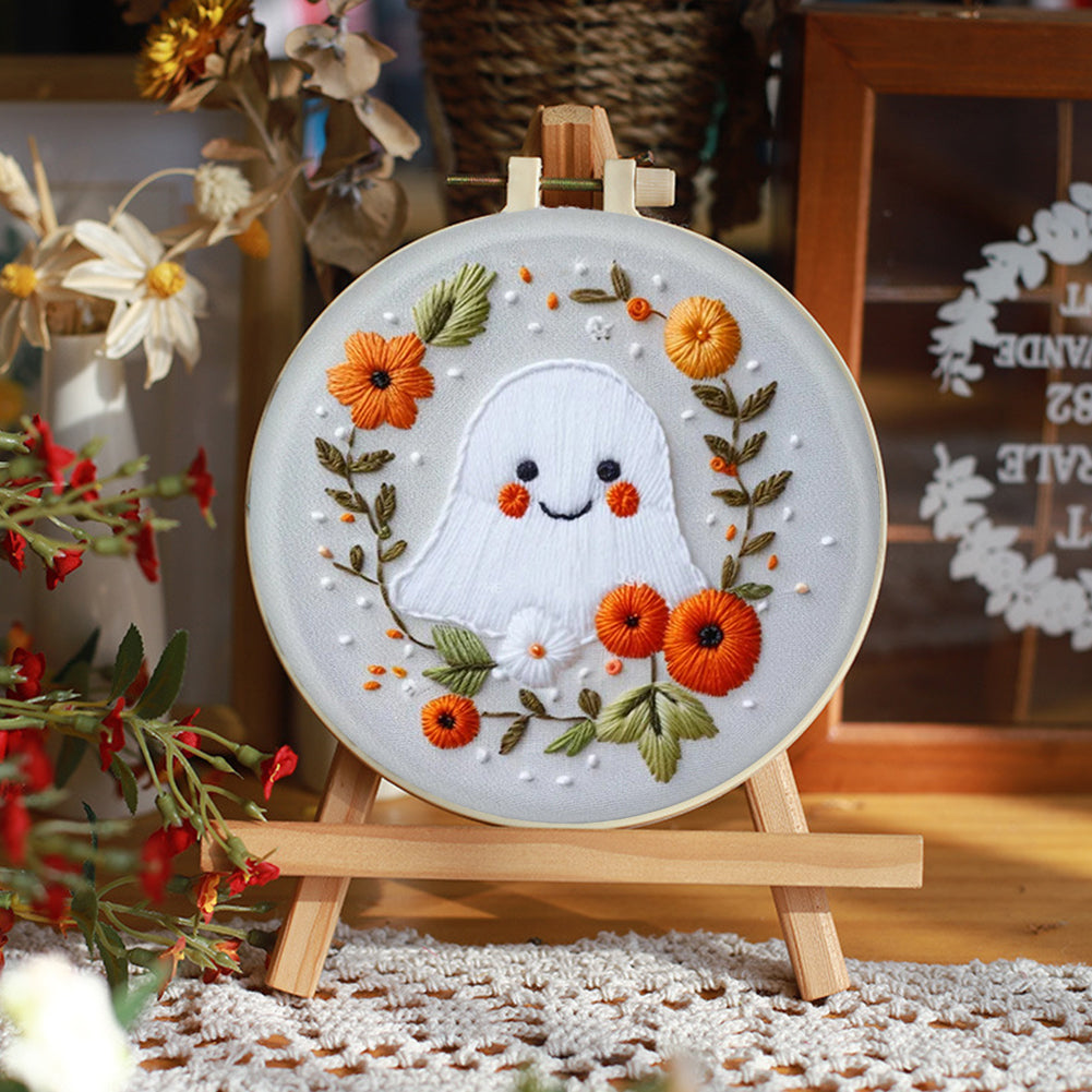 Flower Ghost - DIY Embroidery Cross Stitch Kit with Pattern Cotton Threads Needles Hoop 25x25CM/9.84x9.84in