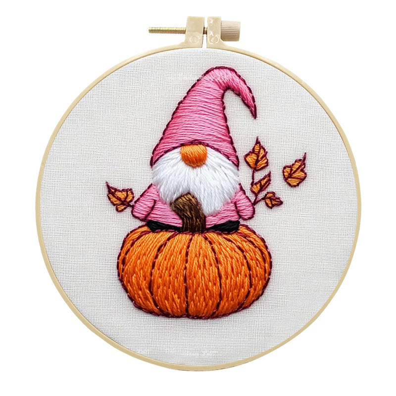 Little Autumn Dwarf - DIY Embroidery Cross Stitch Kit with Pattern Cotton Threads Needles Hoop 25x25CM/9.84x9.84in