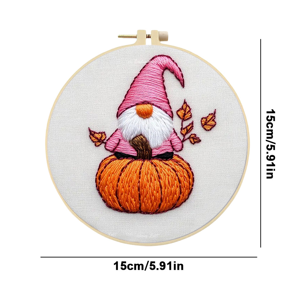 Little Autumn Dwarf - DIY Embroidery Cross Stitch Kit with Pattern Cotton Threads Needles Hoop 25x25CM/9.84x9.84in