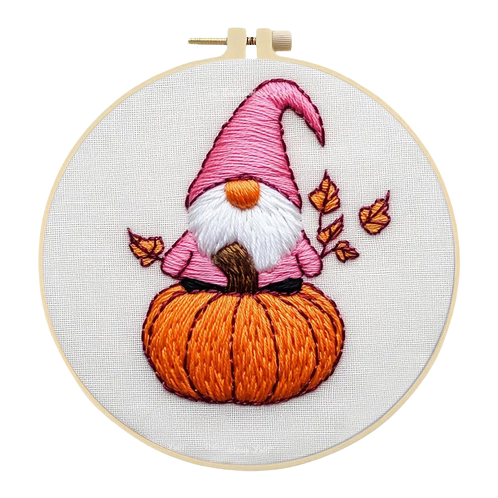 Little Autumn Dwarf - DIY Embroidery Cross Stitch Kit with Pattern Cotton Threads Needles Hoop 25x25CM/9.84x9.84in