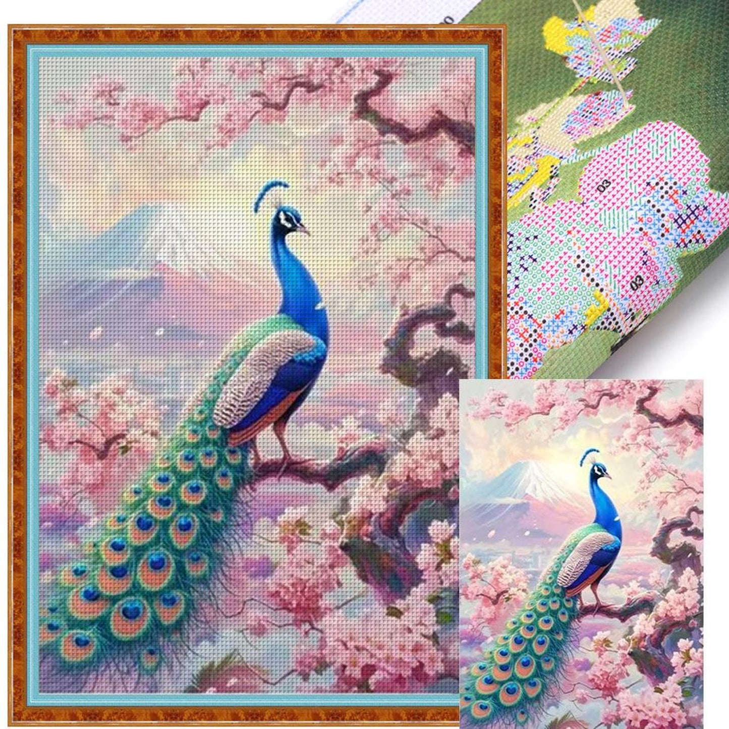 Peach Blossom And Peacock - Full 11CT Stamped Cross Stitch 50x70CM - Band