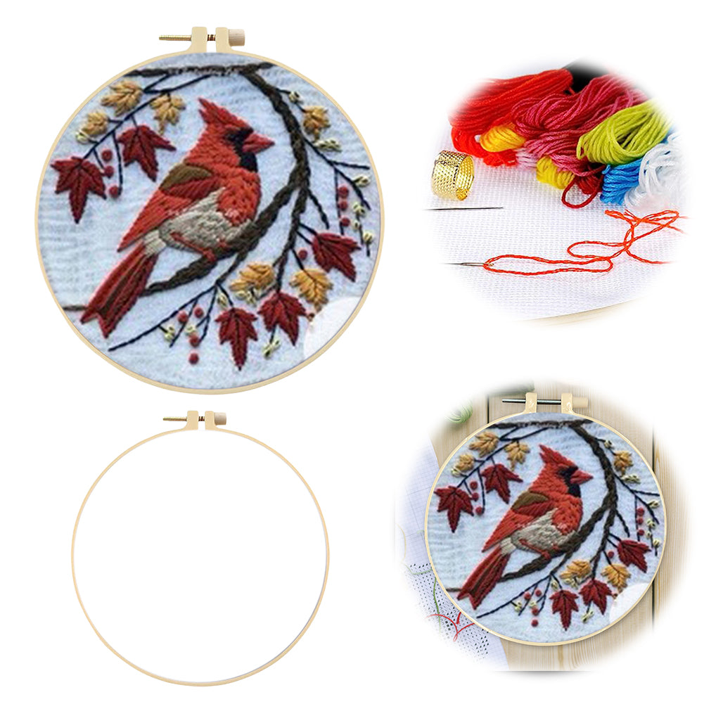 Red Bird & Tree - DIY Embroidery Cross Stitch Kit with Pattern Cotton Threads Needles Hoop 25x25CM/9.84x9.84in