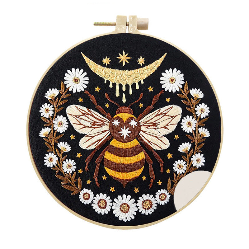 Yellow Bee - DIY Embroidery Cross Stitch Kit with Pattern Cotton Threads Needles Hoop 25x25CM/9.84x9.84in