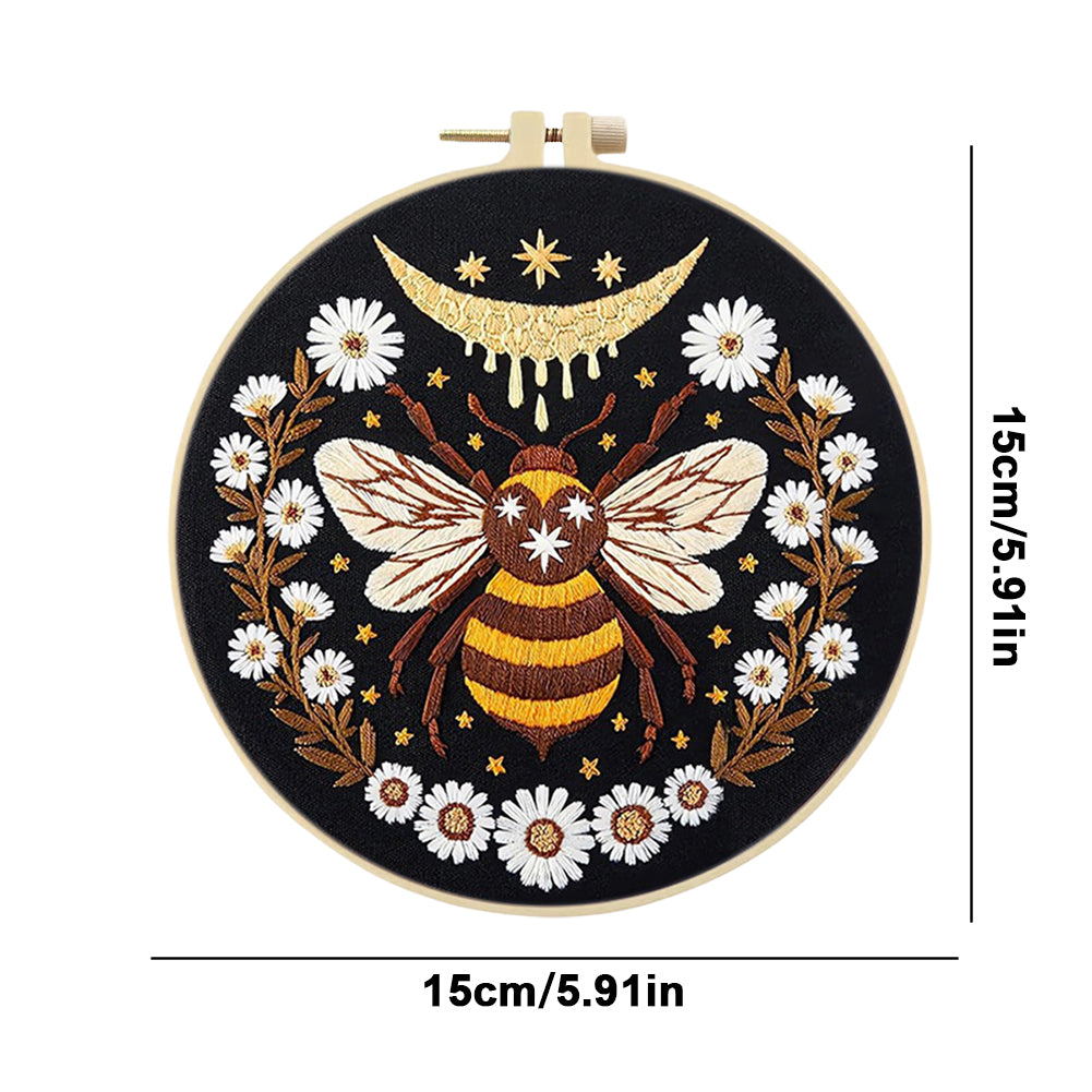 Yellow Bee - DIY Embroidery Cross Stitch Kit with Pattern Cotton Threads Needles Hoop 25x25CM/9.84x9.84in
