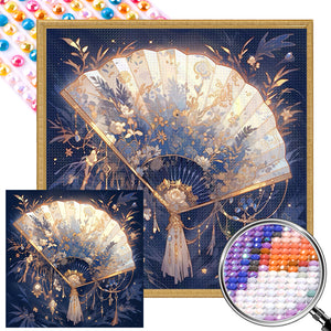 Ancient Style Folding Fan 40*40CM(Picture) Full AB Round Drill Diamond Painting