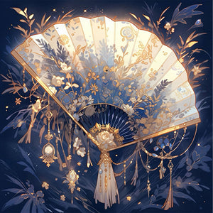 Ancient Style Folding Fan 40*40CM(Picture) Full AB Round Drill Diamond Painting