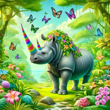 Load image into Gallery viewer, Rhino In The Forest 30*30CM(Canvas) Full Round Drill Diamond Painting
