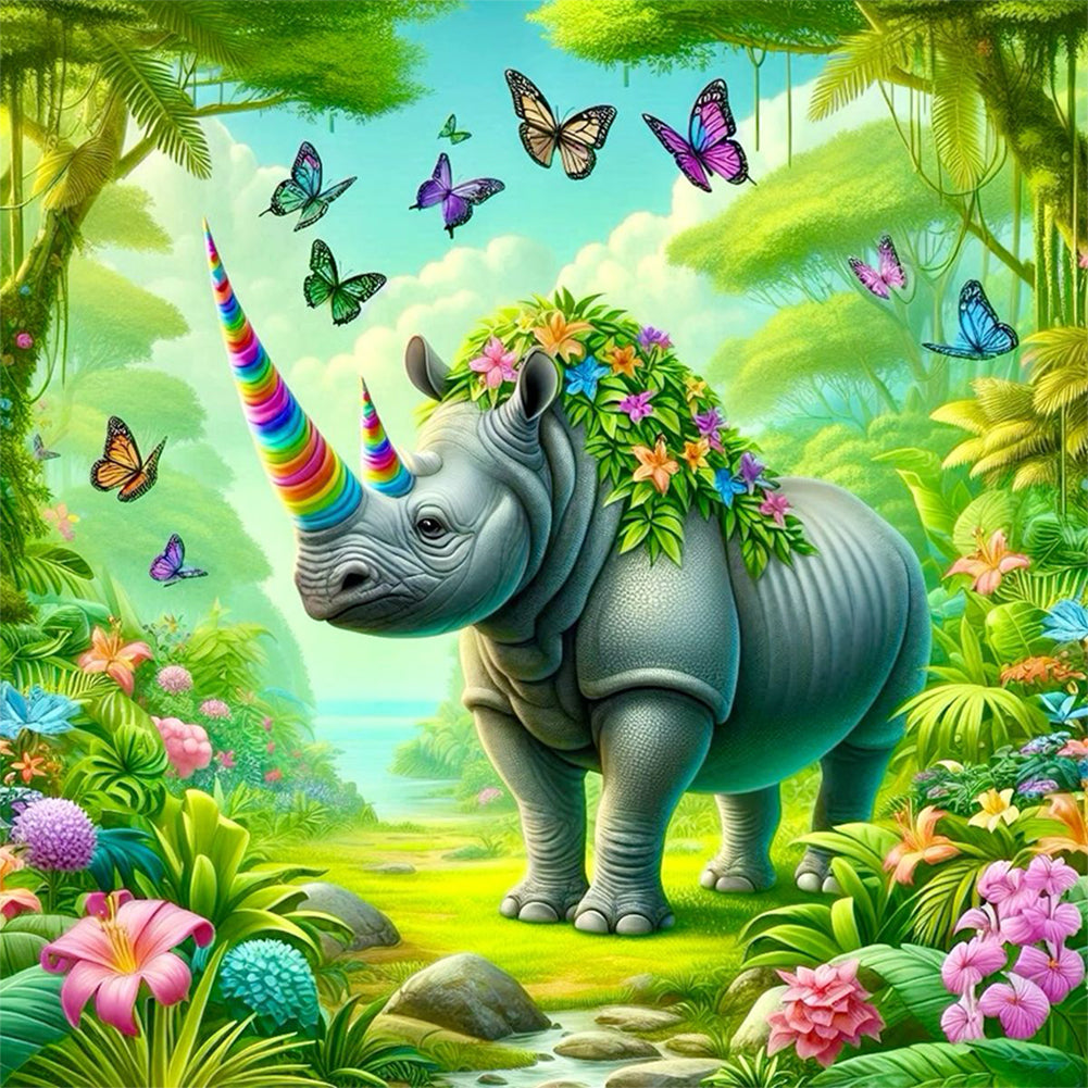 Rhino In The Forest 30*30CM(Canvas) Full Round Drill Diamond Painting