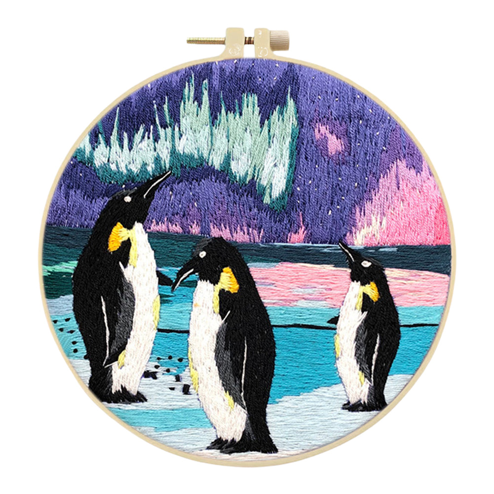 Antarctic Penguin - DIY Embroidery Cross Stitch Kit with Pattern Cotton Threads Needles Hoop 30x30CM/11.81x11.81in