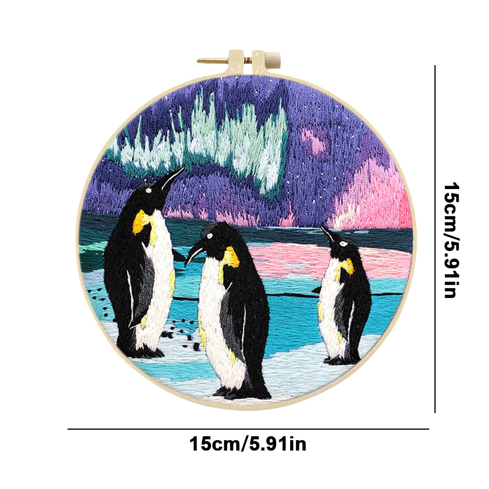 Antarctic Penguin - DIY Embroidery Cross Stitch Kit with Pattern Cotton Threads Needles Hoop 30x30CM/11.81x11.81in