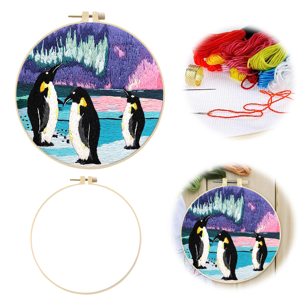 Antarctic Penguin - DIY Embroidery Cross Stitch Kit with Pattern Cotton Threads Needles Hoop 30x30CM/11.81x11.81in