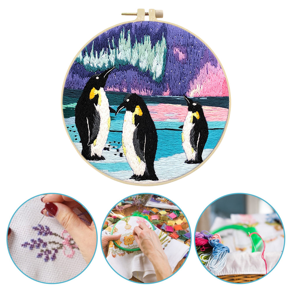 Antarctic Penguin - DIY Embroidery Cross Stitch Kit with Pattern Cotton Threads Needles Hoop 30x30CM/11.81x11.81in
