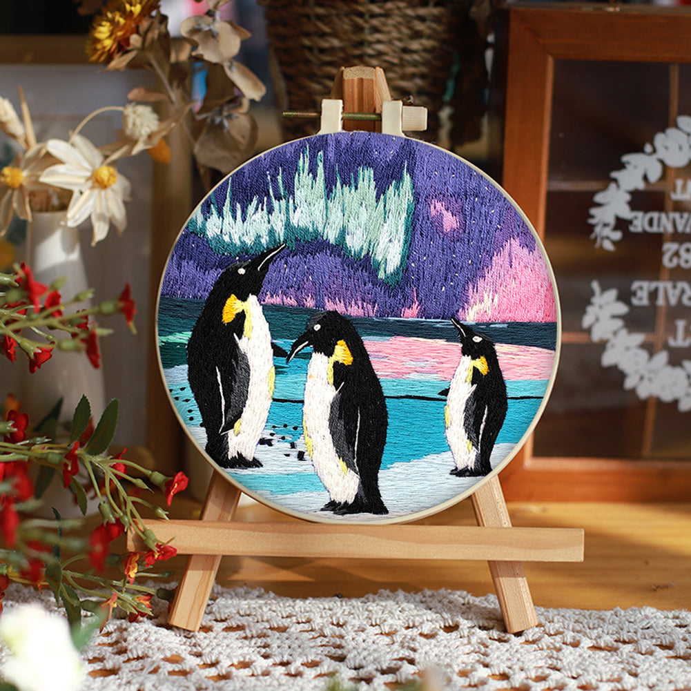 Antarctic Penguin - DIY Embroidery Cross Stitch Kit with Pattern Cotton Threads Needles Hoop 30x30CM/11.81x11.81in