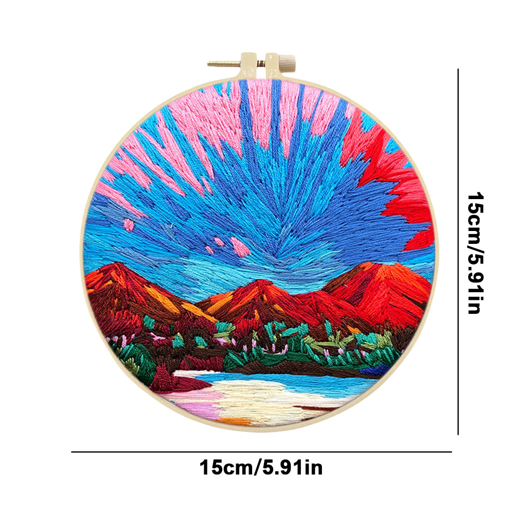Pink Sky - DIY Embroidery Cross Stitch Kit with Pattern Cotton Threads Needles Hoop 30x30CM/11.81x11.81in