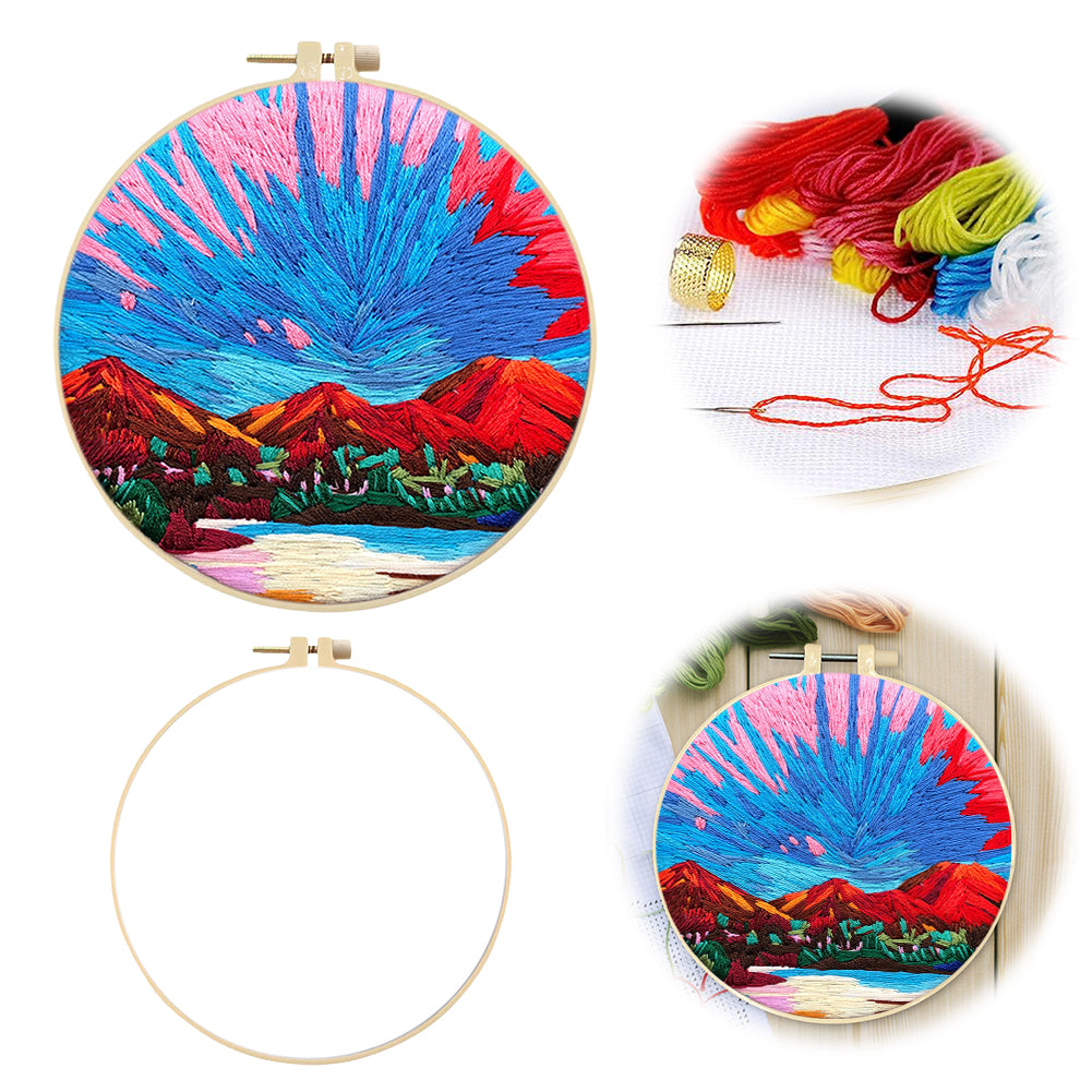 Pink Sky - DIY Embroidery Cross Stitch Kit with Pattern Cotton Threads Needles Hoop 30x30CM/11.81x11.81in