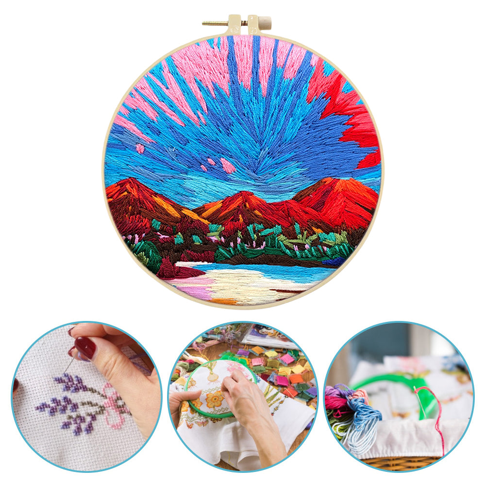 Pink Sky - DIY Embroidery Cross Stitch Kit with Pattern Cotton Threads Needles Hoop 30x30CM/11.81x11.81in
