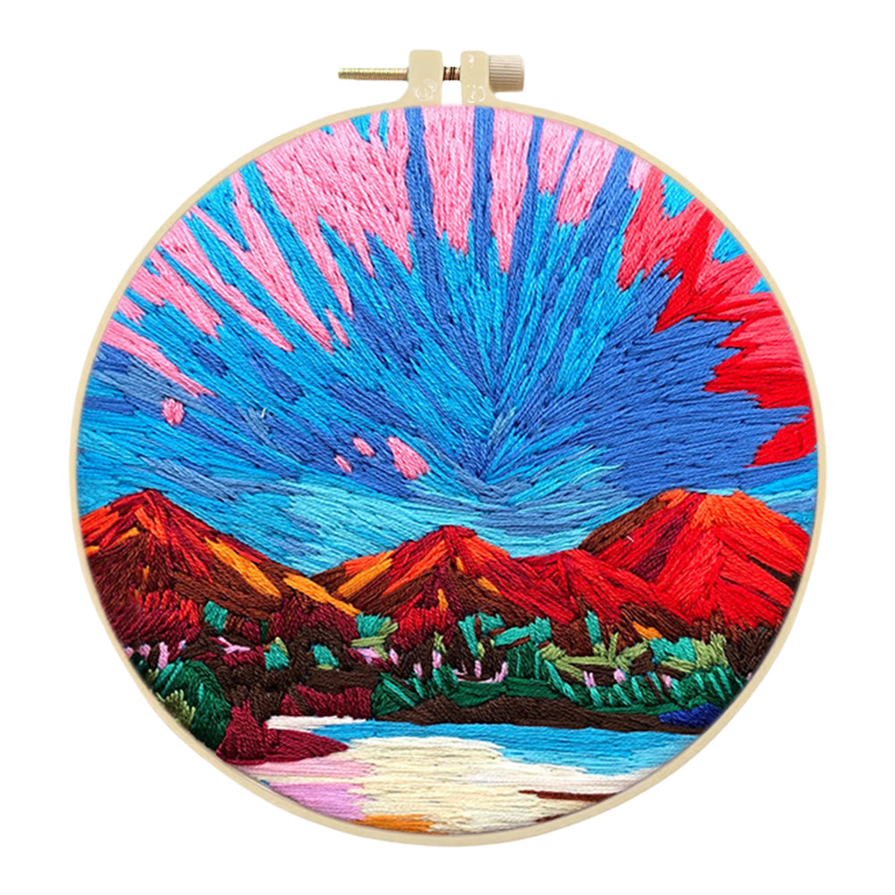 Pink Sky - DIY Embroidery Cross Stitch Kit with Pattern Cotton Threads Needles Hoop 30x30CM/11.81x11.81in