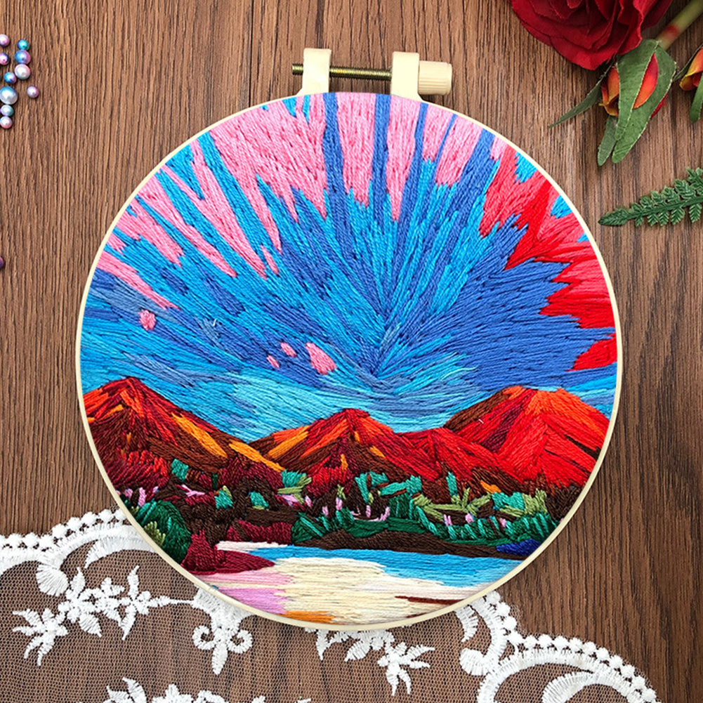 Pink Sky - DIY Embroidery Cross Stitch Kit with Pattern Cotton Threads Needles Hoop 30x30CM/11.81x11.81in