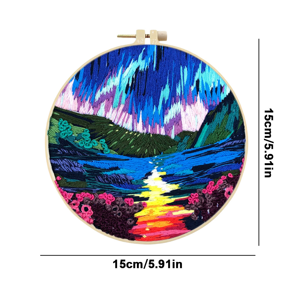 Beauty Of Aurora - DIY Embroidery Cross Stitch Kit with Pattern Cotton Threads Needles Hoop 30x30CM/11.81x11.81in