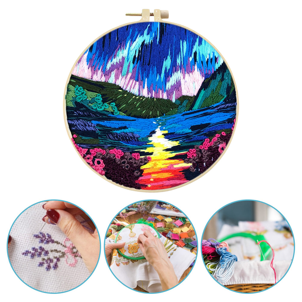 Beauty Of Aurora - DIY Embroidery Cross Stitch Kit with Pattern Cotton Threads Needles Hoop 30x30CM/11.81x11.81in