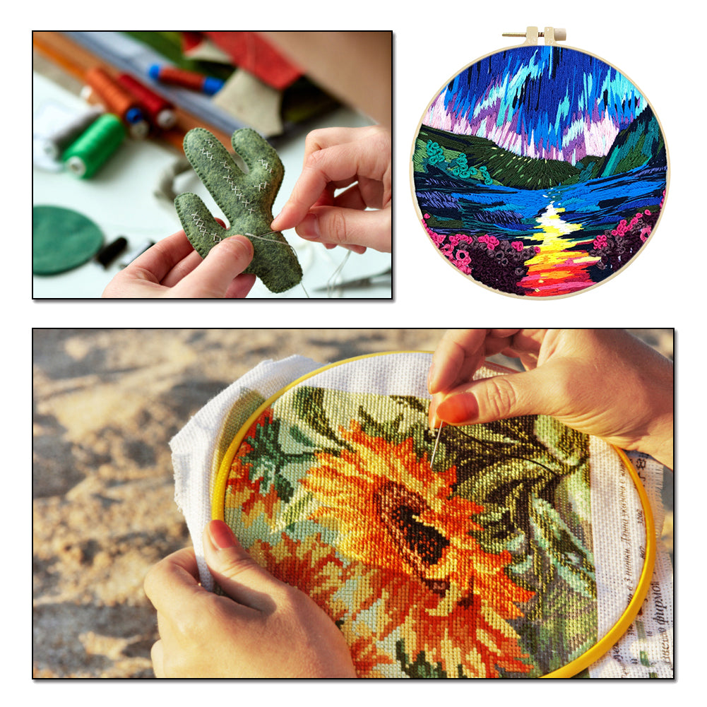 Beauty Of Aurora - DIY Embroidery Cross Stitch Kit with Pattern Cotton Threads Needles Hoop 30x30CM/11.81x11.81in