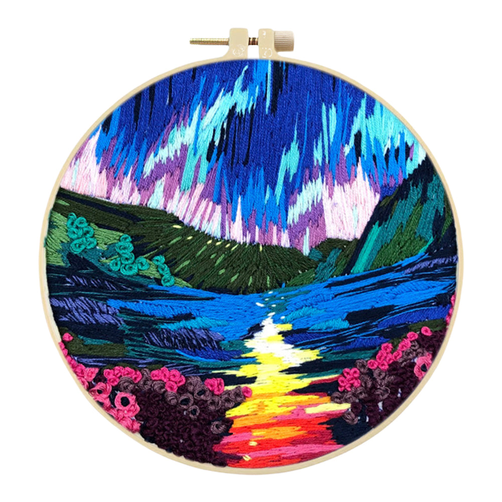Beauty Of Aurora - DIY Embroidery Cross Stitch Kit with Pattern Cotton Threads Needles Hoop 30x30CM/11.81x11.81in