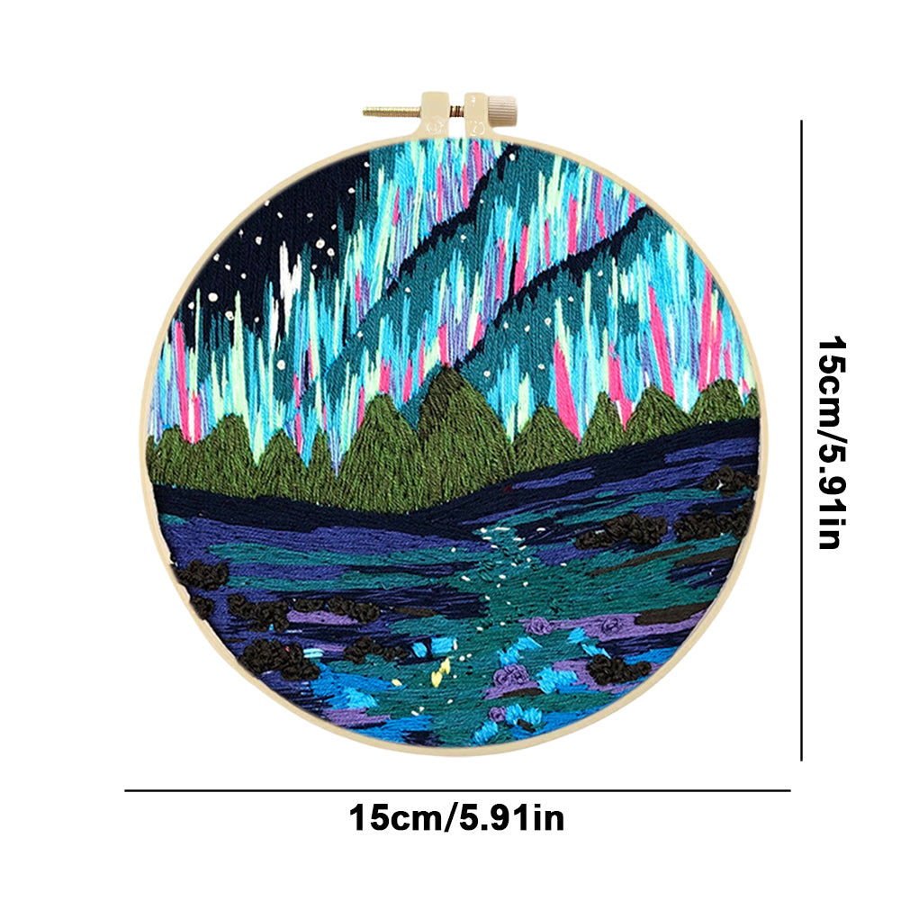 Blue Aurora - DIY Embroidery Cross Stitch Kit with Pattern Cotton Threads Needles Hoop 30x30CM/11.81x11.81in