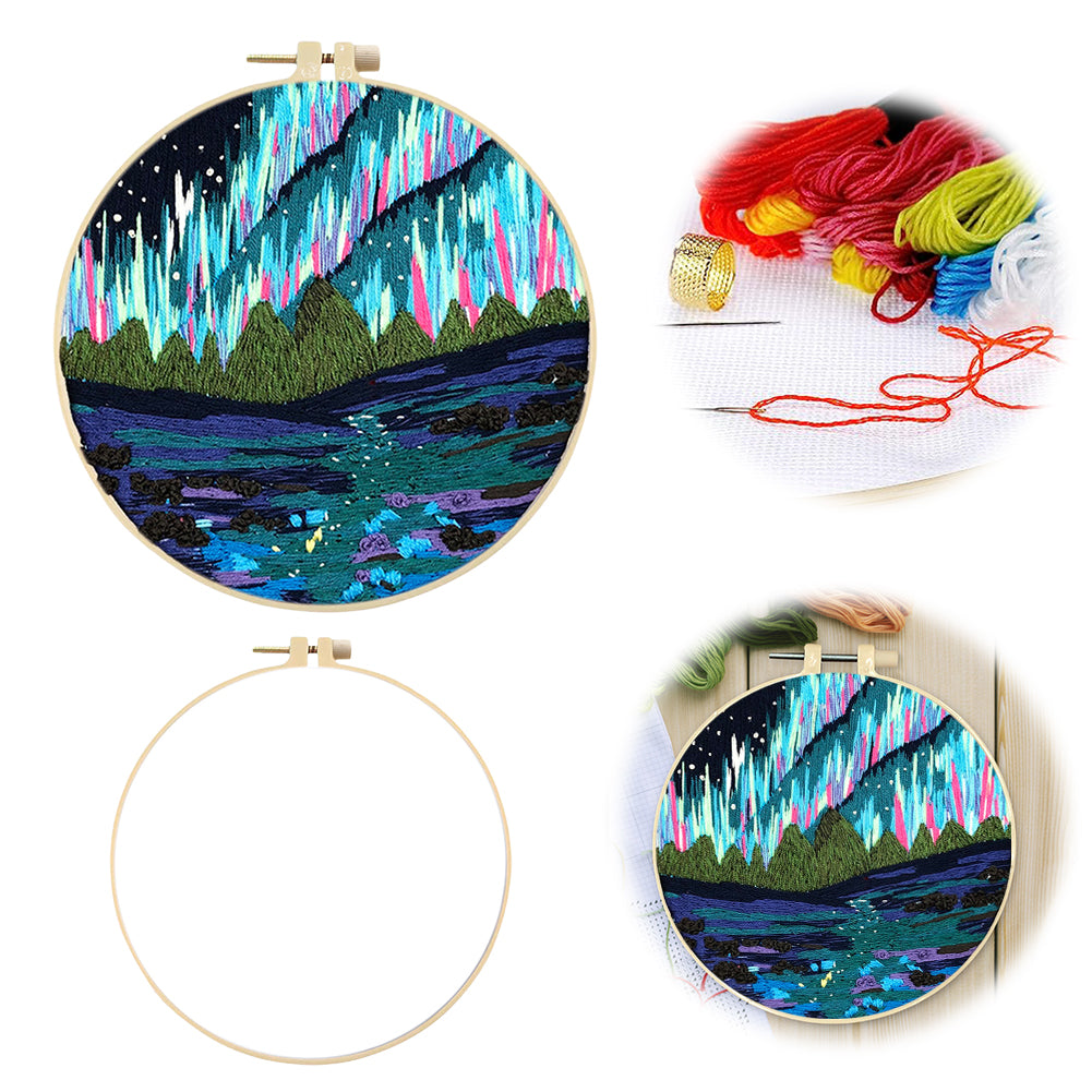 Blue Aurora - DIY Embroidery Cross Stitch Kit with Pattern Cotton Threads Needles Hoop 30x30CM/11.81x11.81in