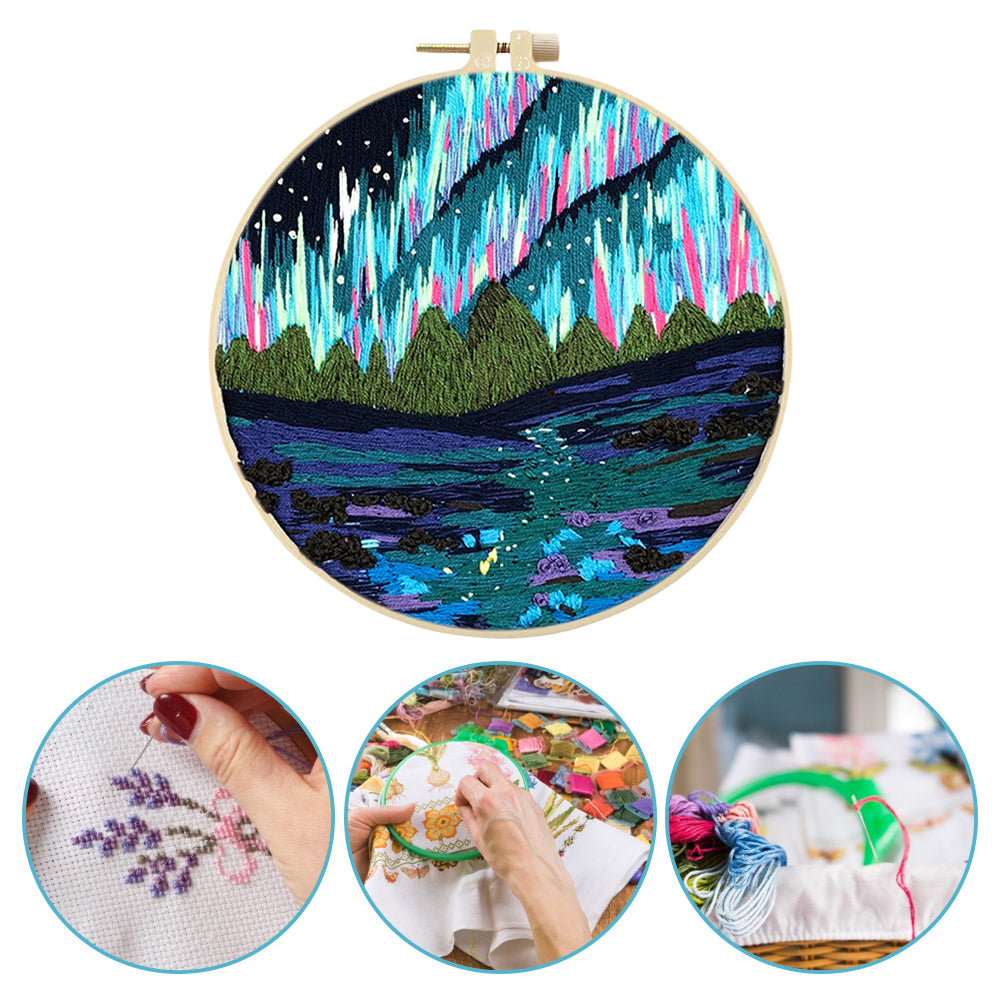 Blue Aurora - DIY Embroidery Cross Stitch Kit with Pattern Cotton Threads Needles Hoop 30x30CM/11.81x11.81in