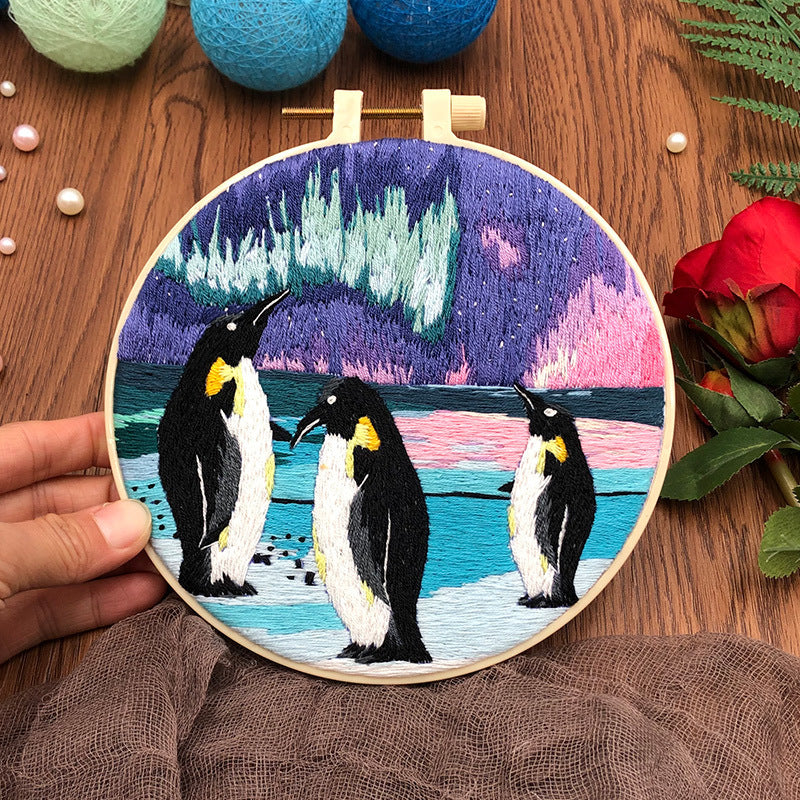 Dreamy Aurora - DIY Embroidery Cross Stitch Kit with Pattern Cotton Threads Needles Hoop 30x30CM/11.81x11.81in