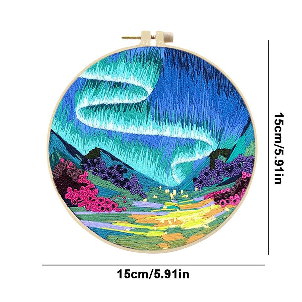 Dreamy Aurora - DIY Embroidery Cross Stitch Kit with Pattern Cotton Threads Needles Hoop 30x30CM/11.81x11.81in