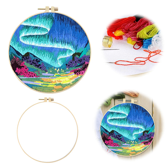 Dreamy Aurora - DIY Embroidery Cross Stitch Kit with Pattern Cotton Threads Needles Hoop 30x30CM/11.81x11.81in