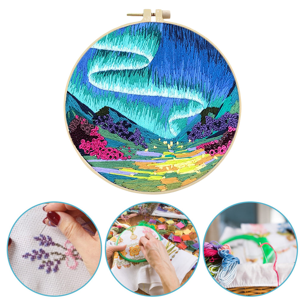 Dreamy Aurora - DIY Embroidery Cross Stitch Kit with Pattern Cotton Threads Needles Hoop 30x30CM/11.81x11.81in