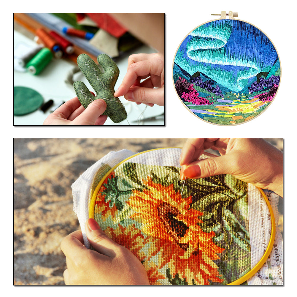 Dreamy Aurora - DIY Embroidery Cross Stitch Kit with Pattern Cotton Threads Needles Hoop 30x30CM/11.81x11.81in