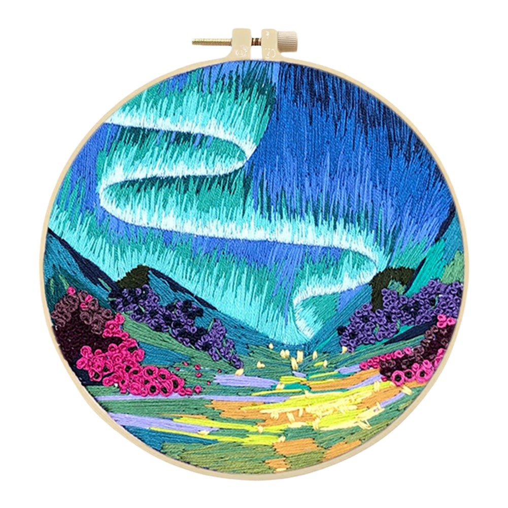 Dreamy Aurora - DIY Embroidery Cross Stitch Kit with Pattern Cotton Threads Needles Hoop 30x30CM/11.81x11.81in