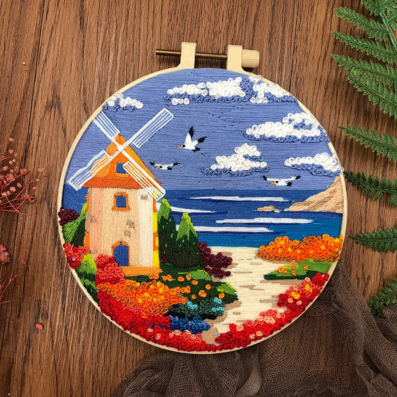 Sweet Sea Dream - DIY Embroidery Cross Stitch Kit with Pattern Cotton Threads Needles Hoop 30x30CM/11.81x11.81in