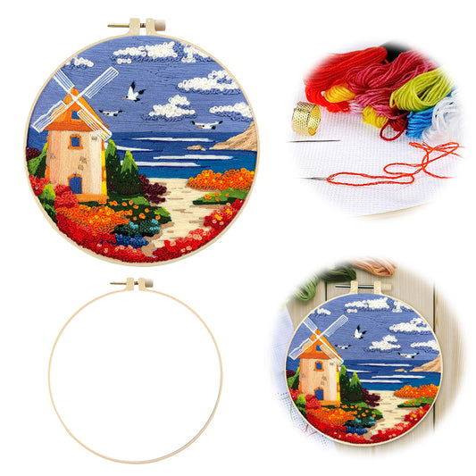 Sweet Sea Dream - DIY Embroidery Cross Stitch Kit with Pattern Cotton Threads Needles Hoop 30x30CM/11.81x11.81in