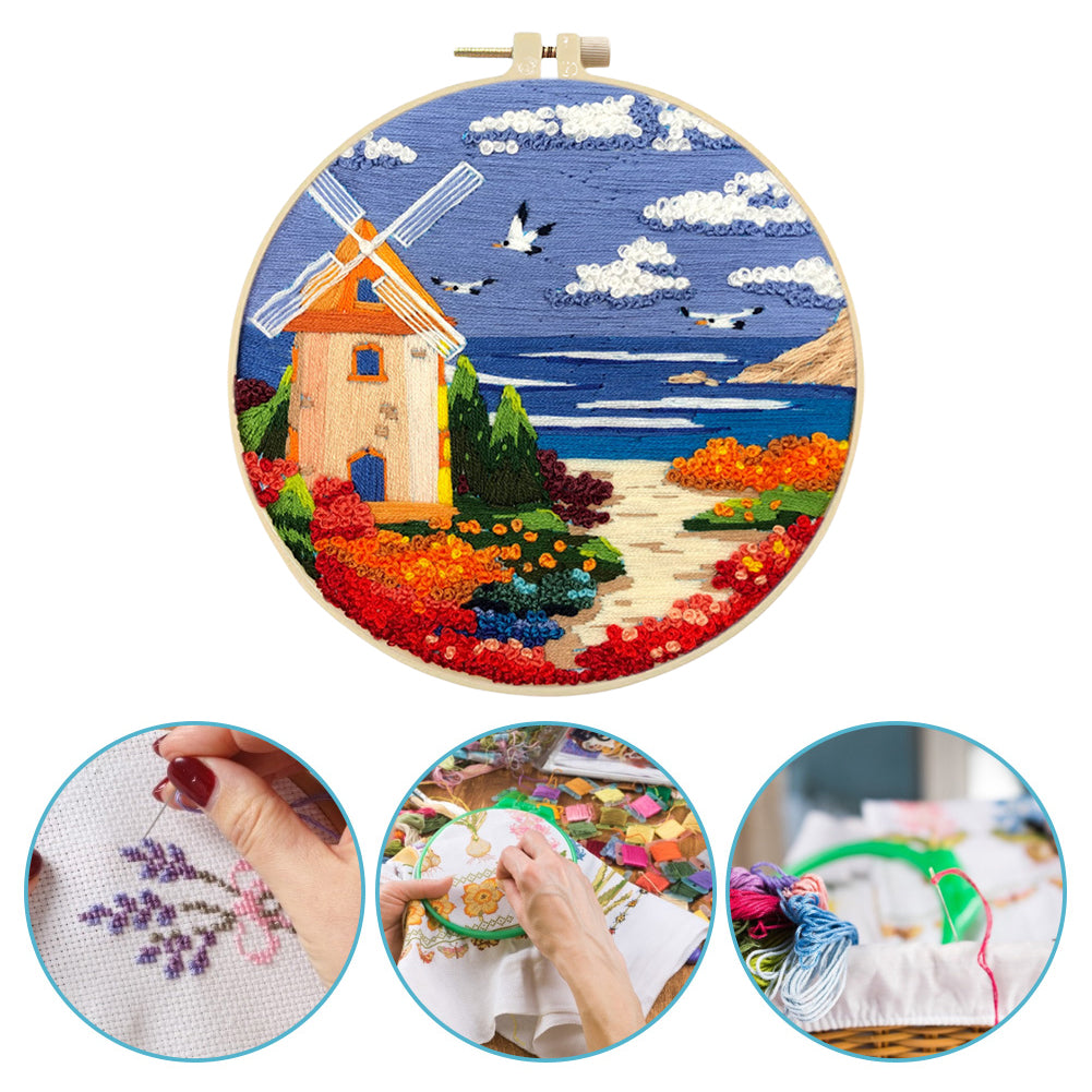 Sweet Sea Dream - DIY Embroidery Cross Stitch Kit with Pattern Cotton Threads Needles Hoop 30x30CM/11.81x11.81in
