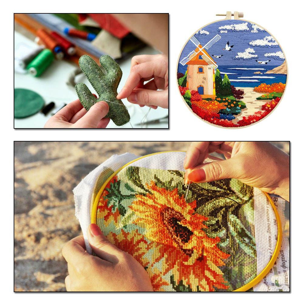 Sweet Sea Dream - DIY Embroidery Cross Stitch Kit with Pattern Cotton Threads Needles Hoop 30x30CM/11.81x11.81in