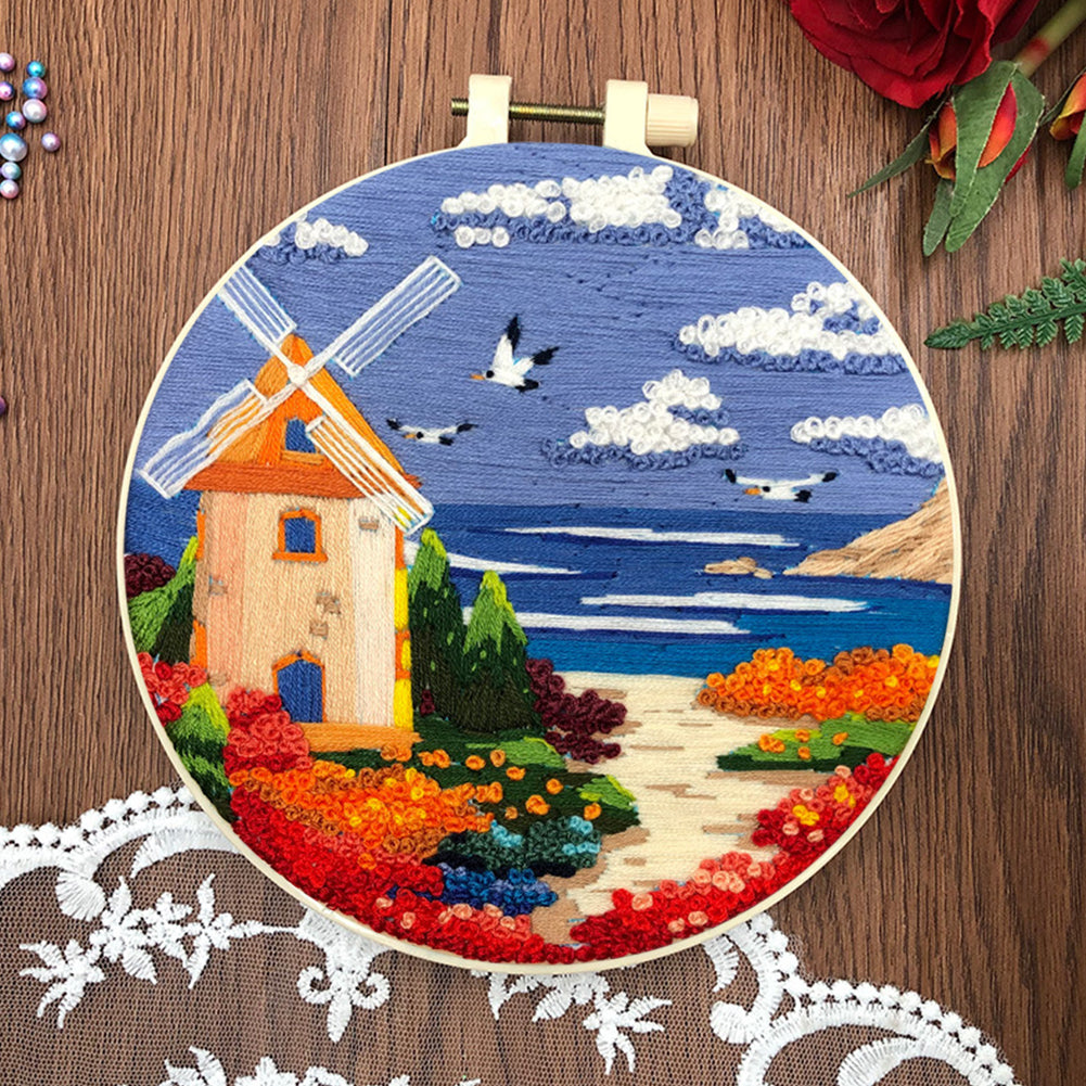 Sweet Sea Dream - DIY Embroidery Cross Stitch Kit with Pattern Cotton Threads Needles Hoop 30x30CM/11.81x11.81in