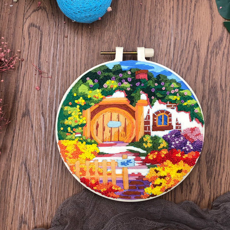 Colorful Garden - DIY Embroidery Cross Stitch Kit with Pattern Cotton Threads Needles Hoop 30x30CM/11.81x11.81in