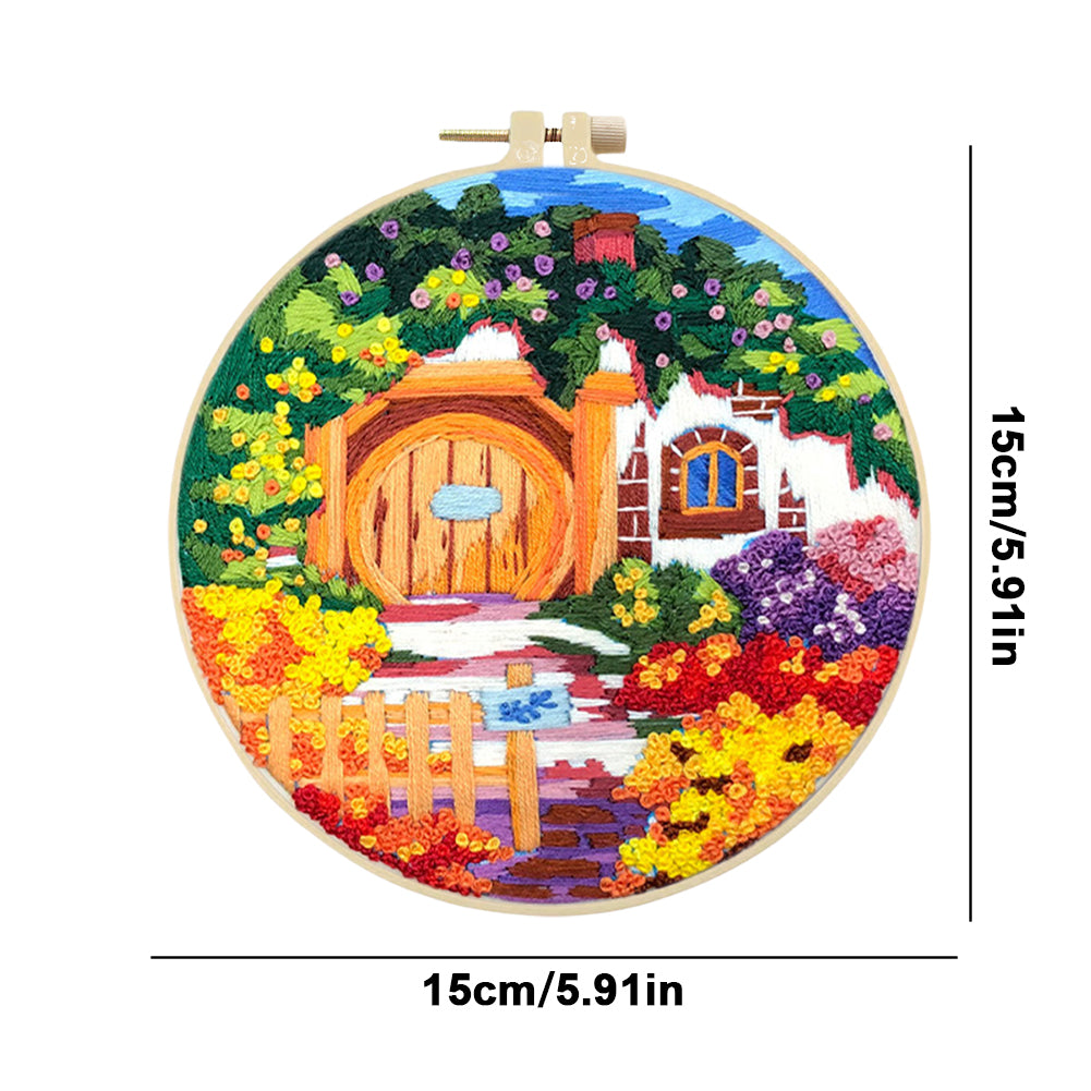 Colorful Garden - DIY Embroidery Cross Stitch Kit with Pattern Cotton Threads Needles Hoop 30x30CM/11.81x11.81in